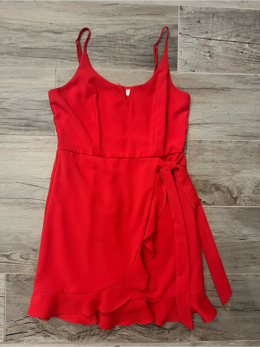 Red Spaghetti Strap Faux Wrap Skirt Mini Dress